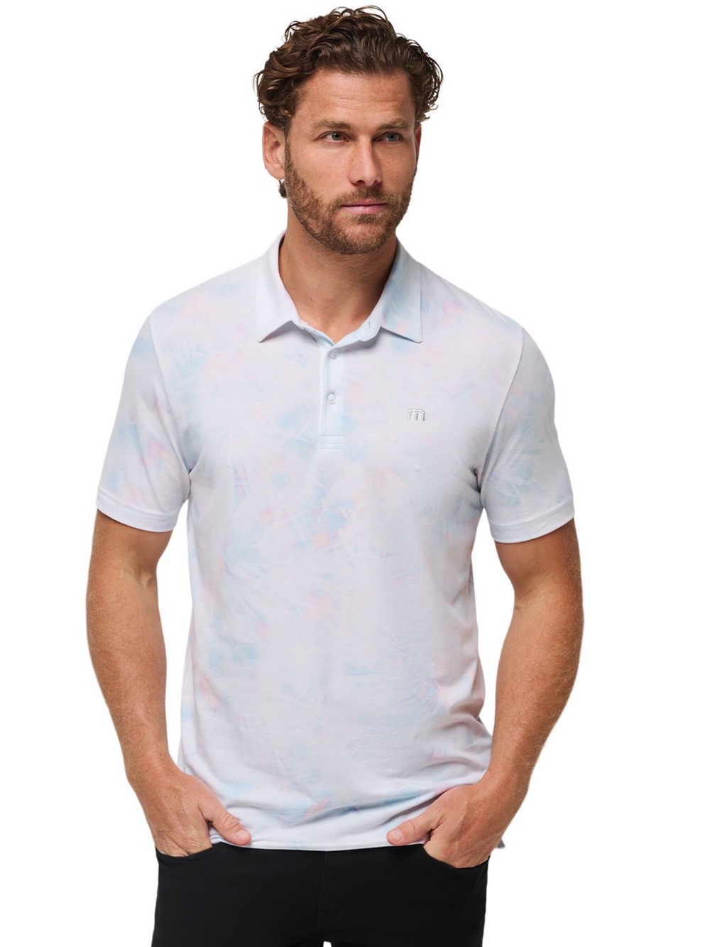 TravisMathew All Tied Up Polo Shirt Men’s Large Pastel Abstract Print Golf Fall